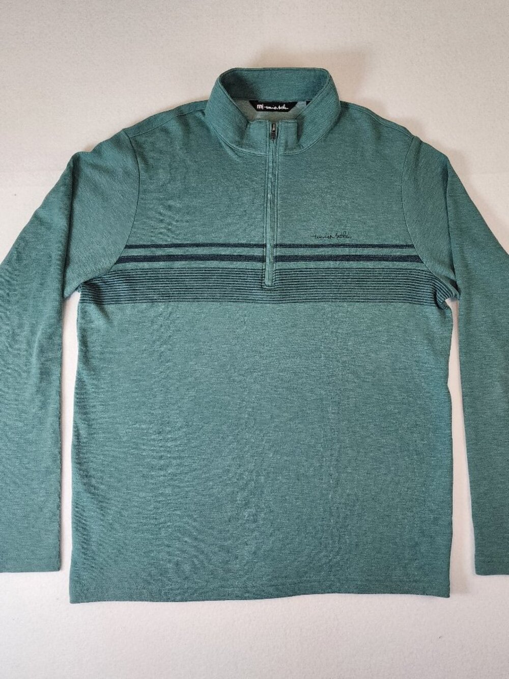 TravisMathew Mens Large Green Striped Quarter Zip Pullover Golf Performance
